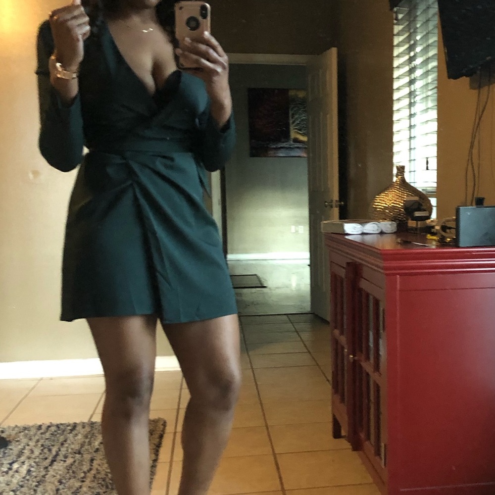 Wrap green dress.